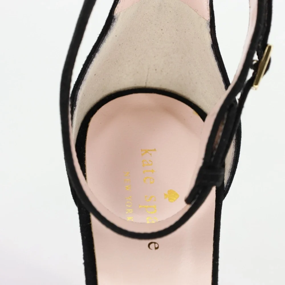 Kate Spade Ilona‎ Too Black Kid Suede Fuchsia Mirror Block Heel Sandals 9.5M